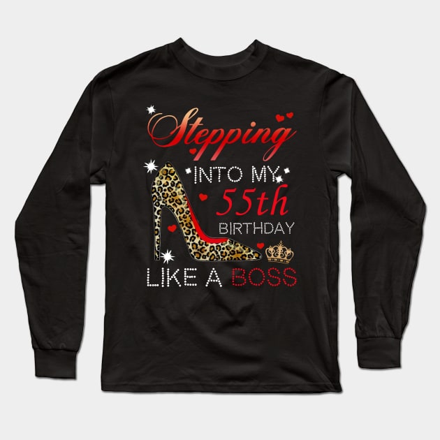 Stepping into My 55th Birthday Like A Boss Long Sleeve T-Shirt by Bunzaji